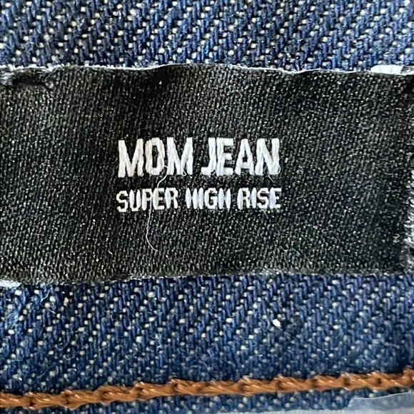 ExpressMom Jeans Women's Navy Denim Buckle Waist High Rise Straight Leg, Size 2R - Picture 8 of 10